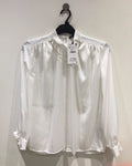 Zara white satin blouse front on hanger