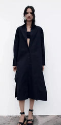 Zara navy blue shirt dress back on model