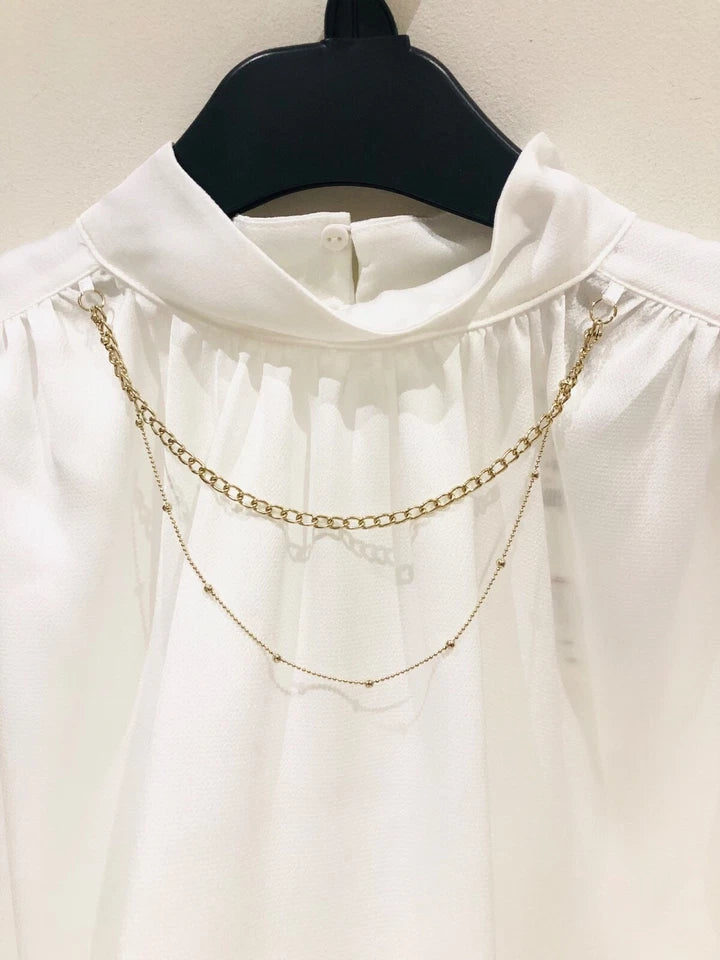 Zara white satin blouse back view on hanger