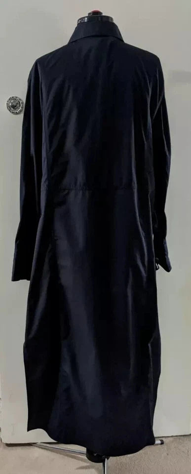 Zara navy blue shirt dress back view close-up