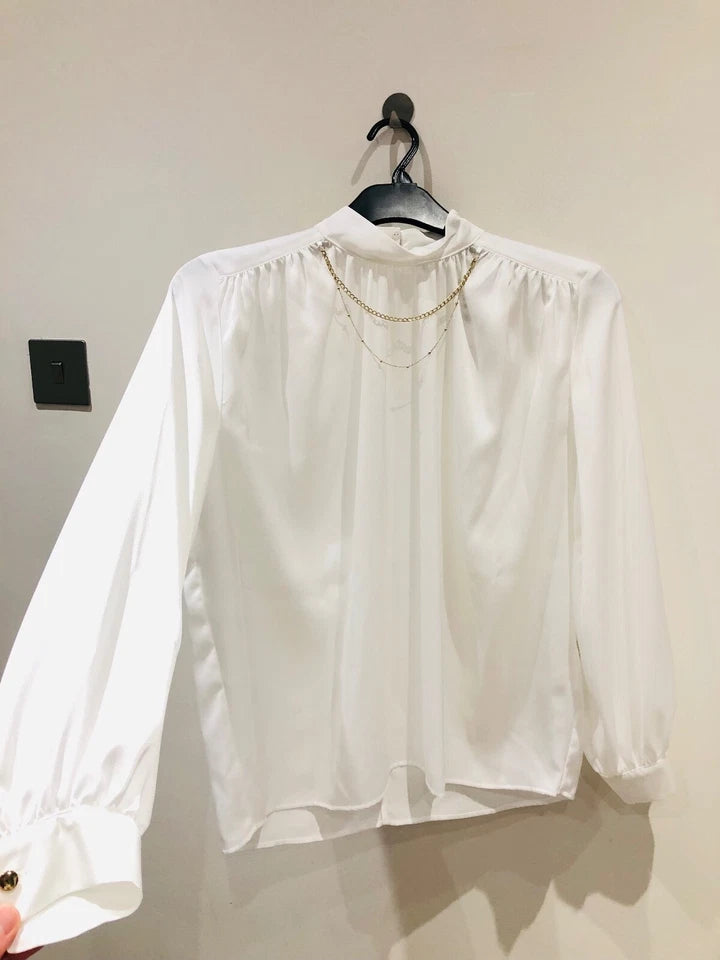 Zara white satin blouse back view clean
